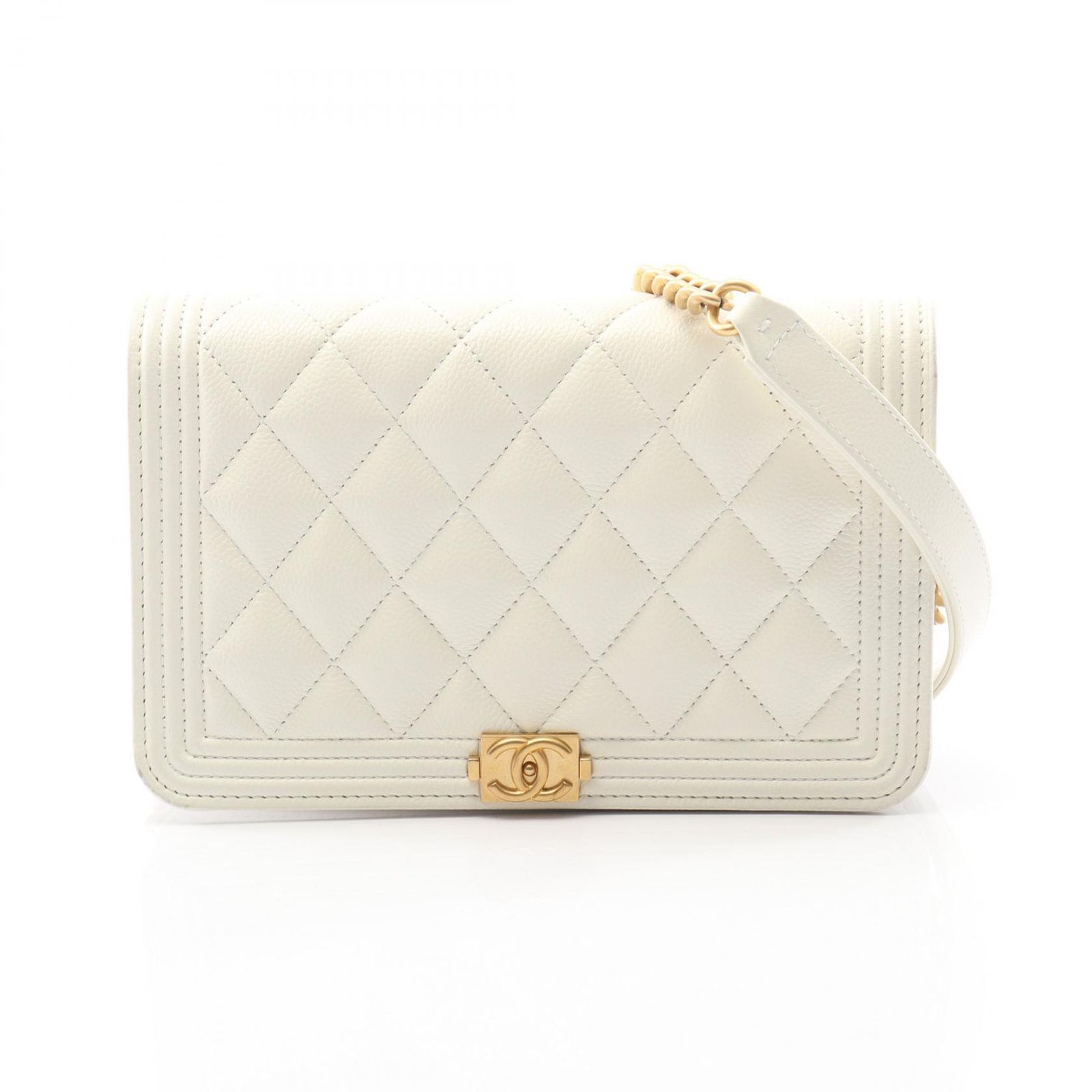 シャネル CHANEL ショルダーバッグ ボーイシャネル マトラッセ ホワイト レザー ボーイシャネル チェーンウォレット レディース Used B