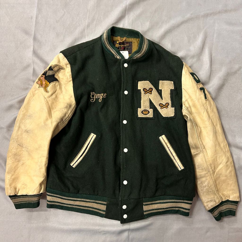 70s Broadway Knitting Marquarts Sportswear jacket スタジャン アメフト テニス 緑×白 green×white SIZE 46 No.T138