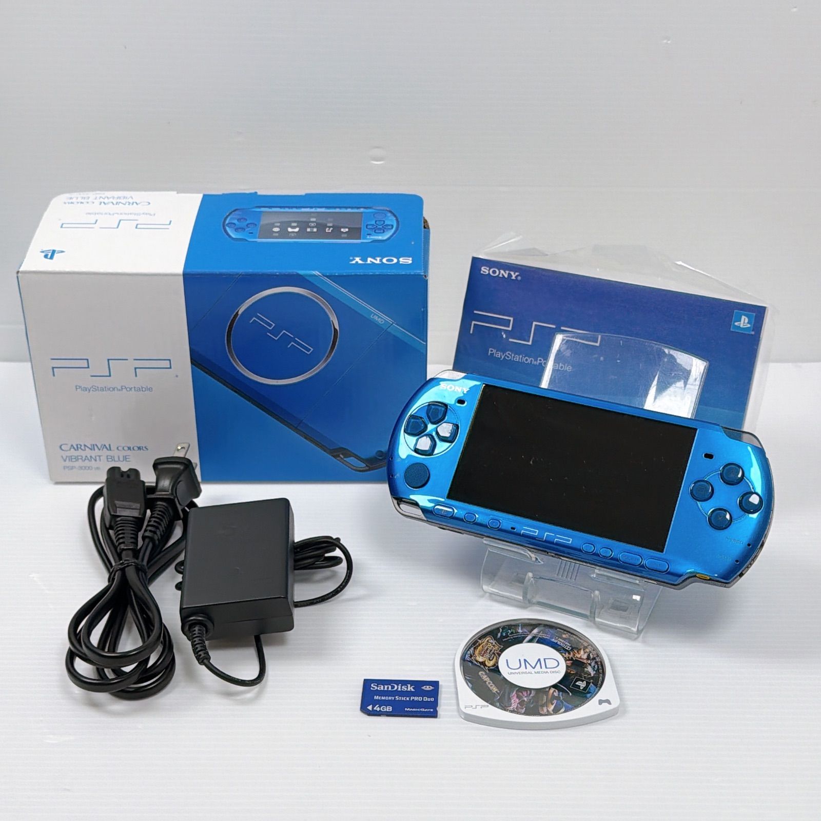 PSP 3000 バイブラントブルー 外装 動作 済み 遊べるセット FW6.60 ソニー プレイステーション ポータブル SONY PlayStation Portable psp3000