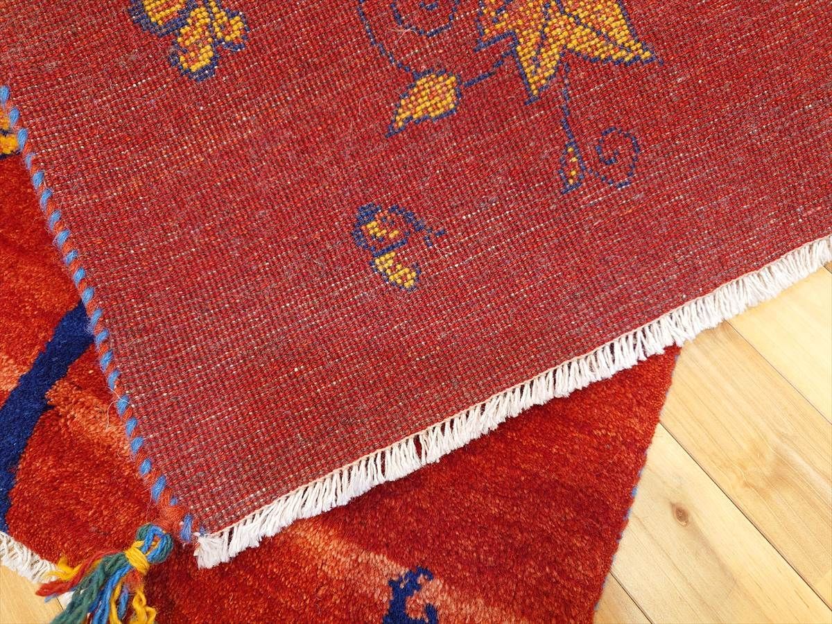 ペルシャ ギャッベ 玄関マット ラグ 90x62㎝ 茜色 蝶 生命の木 RJ12512 MARWIL-DEMENAGEMENTS_CH