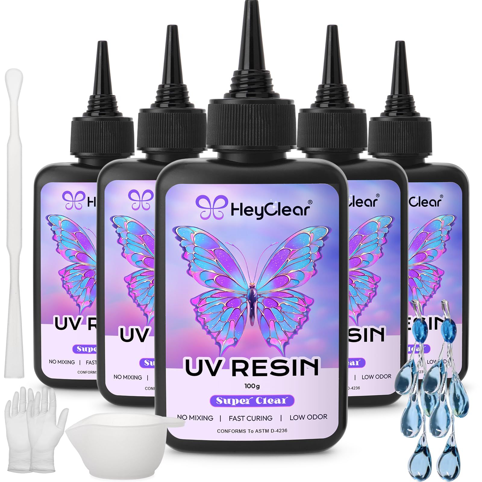  新品 HeyClear 500g UVレジン液 - 超透明、低臭、硬く、硬化が速いレジン、DIY初心者向け、コーティング、手工芸装飾、イヤリングやネックレスなどのジュエリー制作に適しています その他
