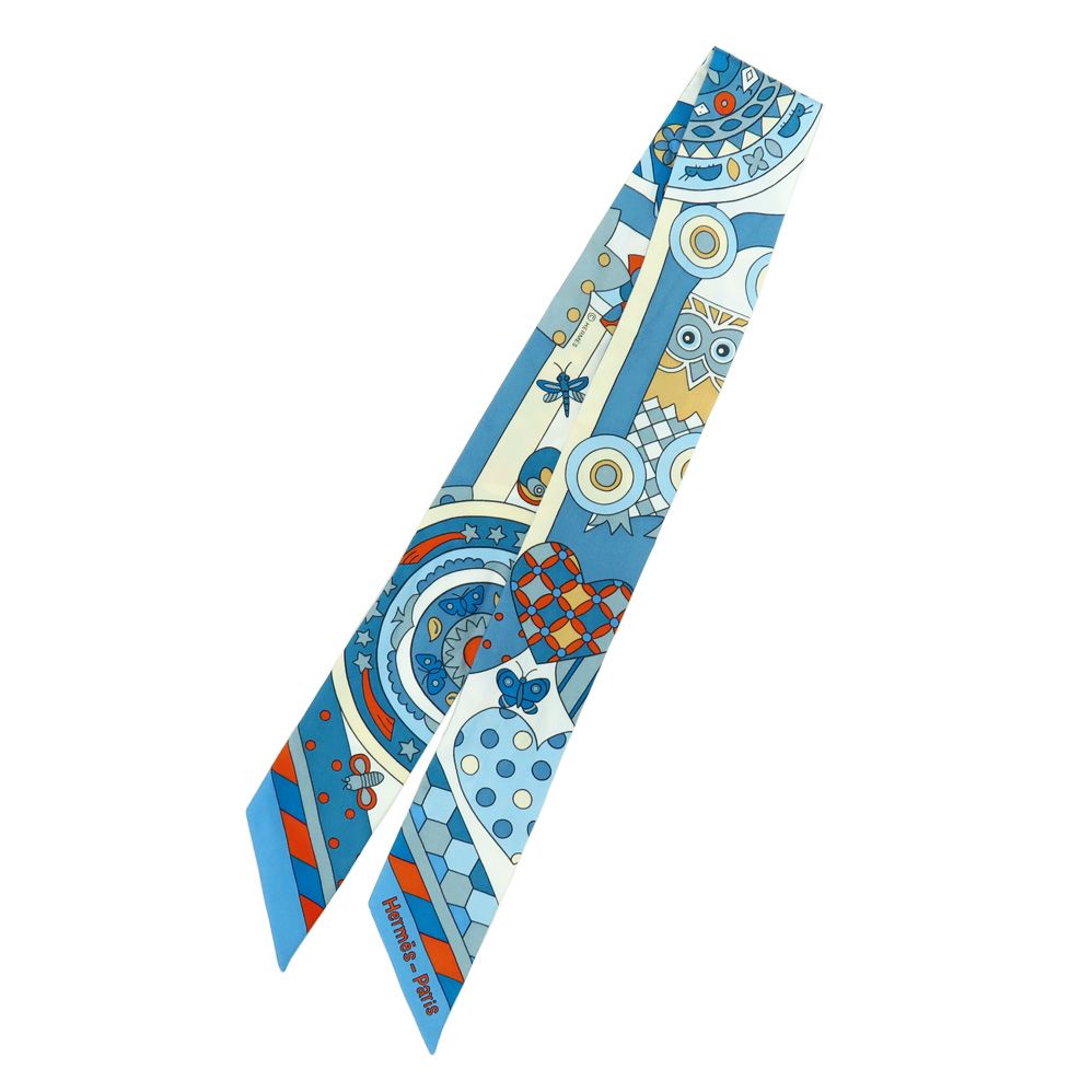 名古屋 エルメス ツイリー 森のささやき ブルージーン オレンジ クリーム マルチ スカーフ シルク 小物 女