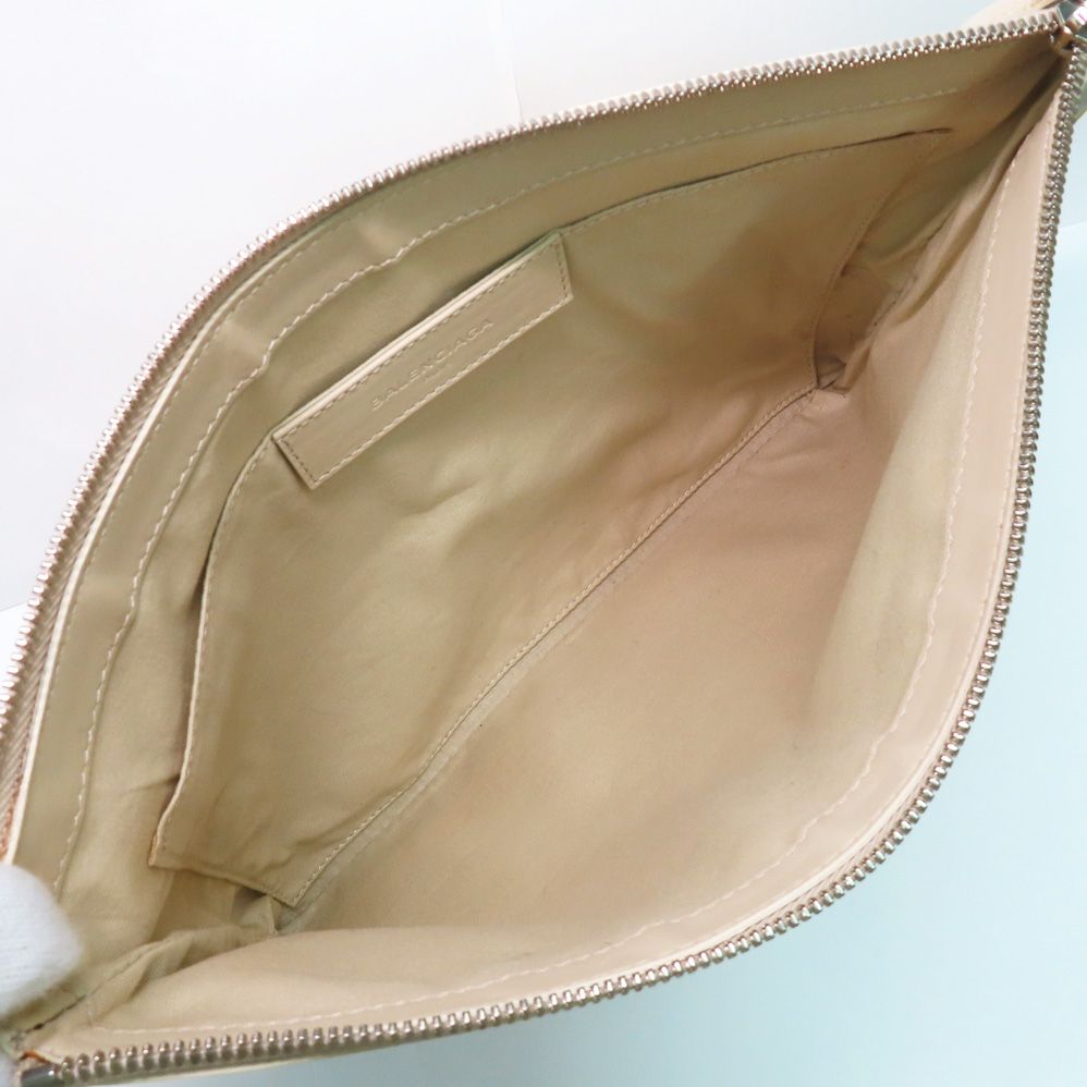 名古屋 バレンシアガ ネイビークリップ M 420407 クラッチバッグ イエロー アイボリー レザー キャンバス ストライプ DECORATOM_COM_BR