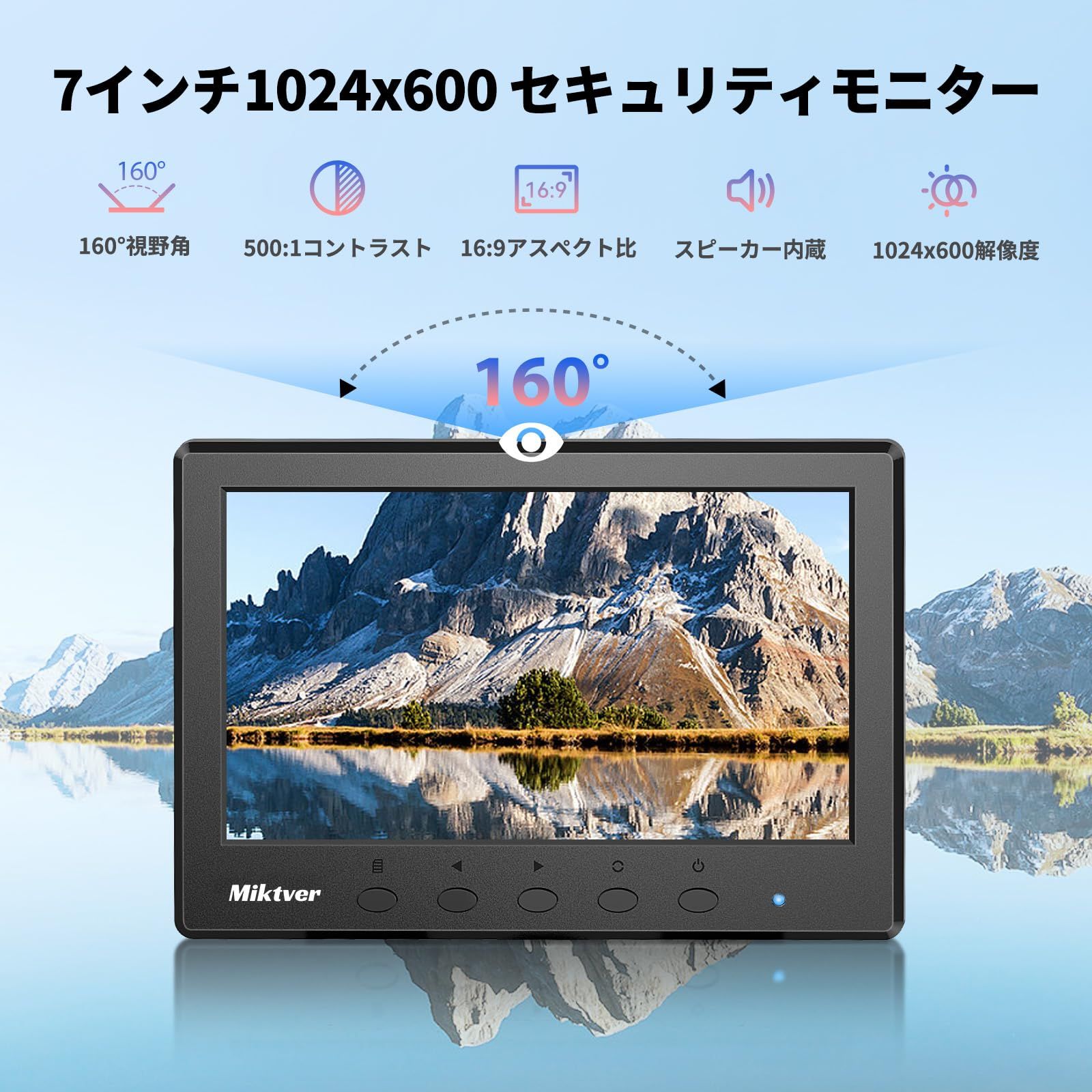 Miktver 7インチ小型モニター 1024 x 600 IPS 178°視野角 液晶PCサブディスプレイ VGA BNC USB HDMIセキュリティCCTVモニター 自宅 オフィス 倉庫監視用 日本語対応 リモコン付け 7インチディスプレイ