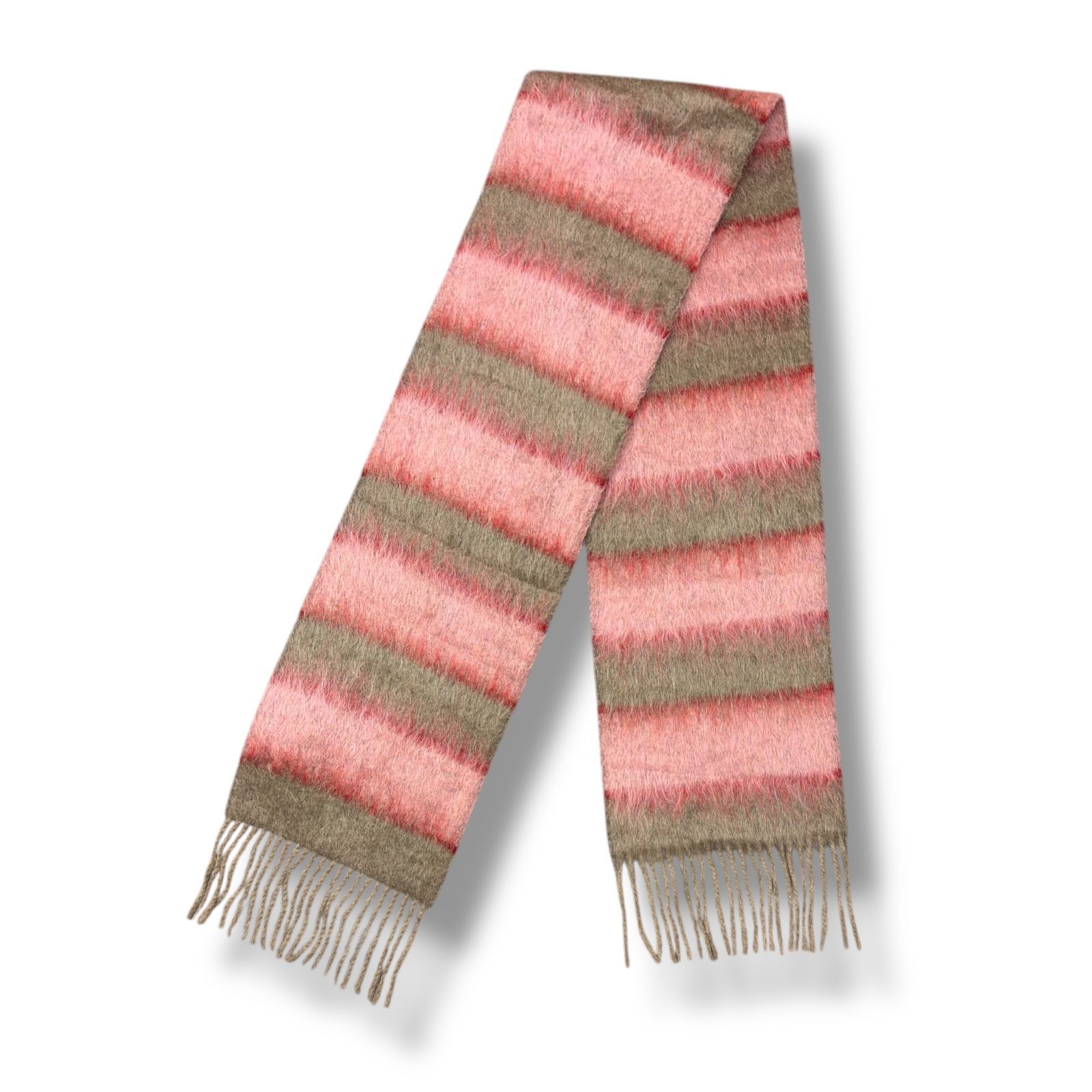 参考上代69300円 MARNI 23 AW ボーダー モヘヤマフラー マルニ ピンク×ベージュ O S