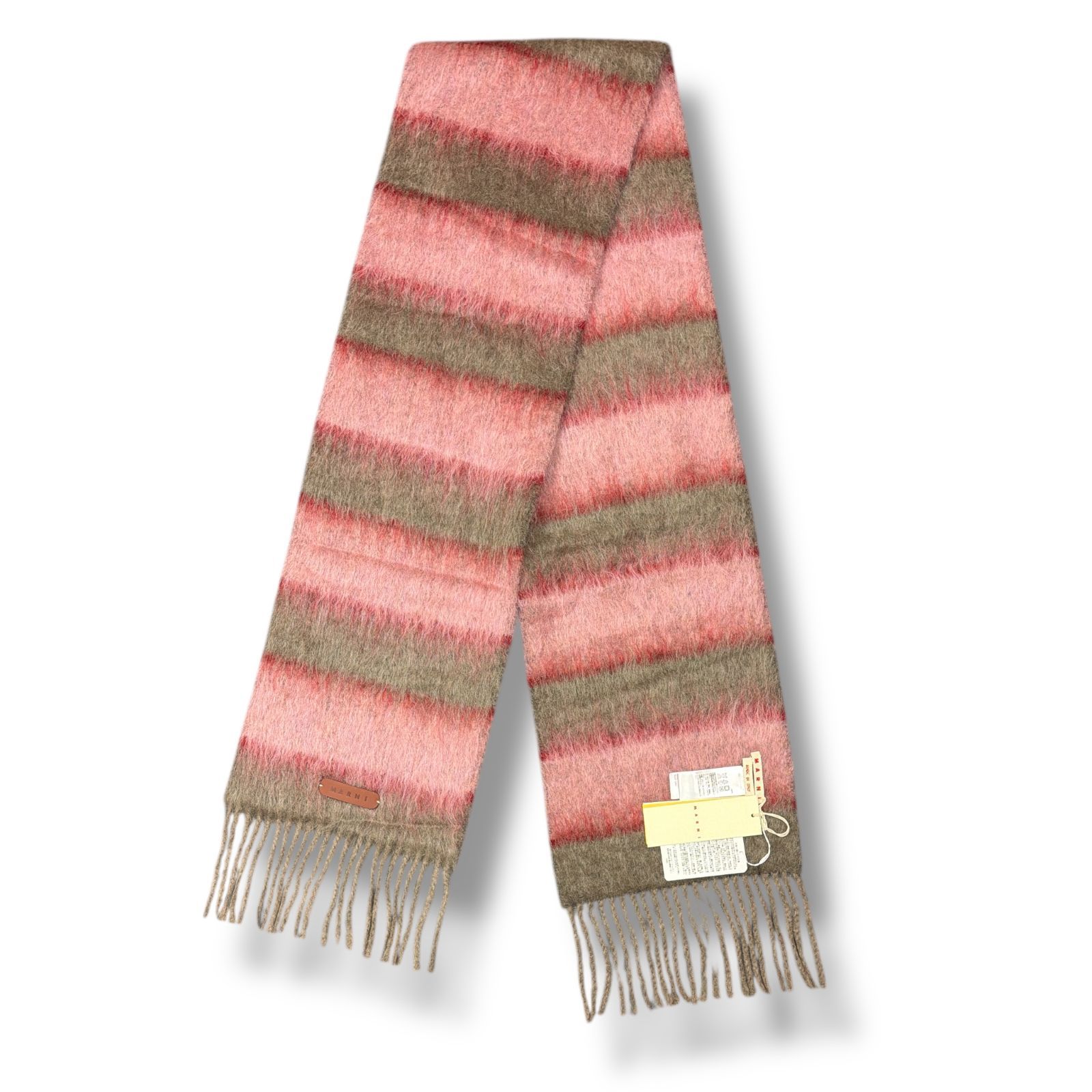  参考上代69300円 MARNI 23 AW ボーダー モヘヤマフラー マルニ ピンク×ベージュ O S マフラー 小物