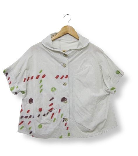 慈雨 ジウ JIU センソユニコ 半袖シャツ ブラウス トップス カットソー和柄刺繍 グレージュ Lサイズ40 春夏秋用 管理番号L29448SSA26-251102-503 198