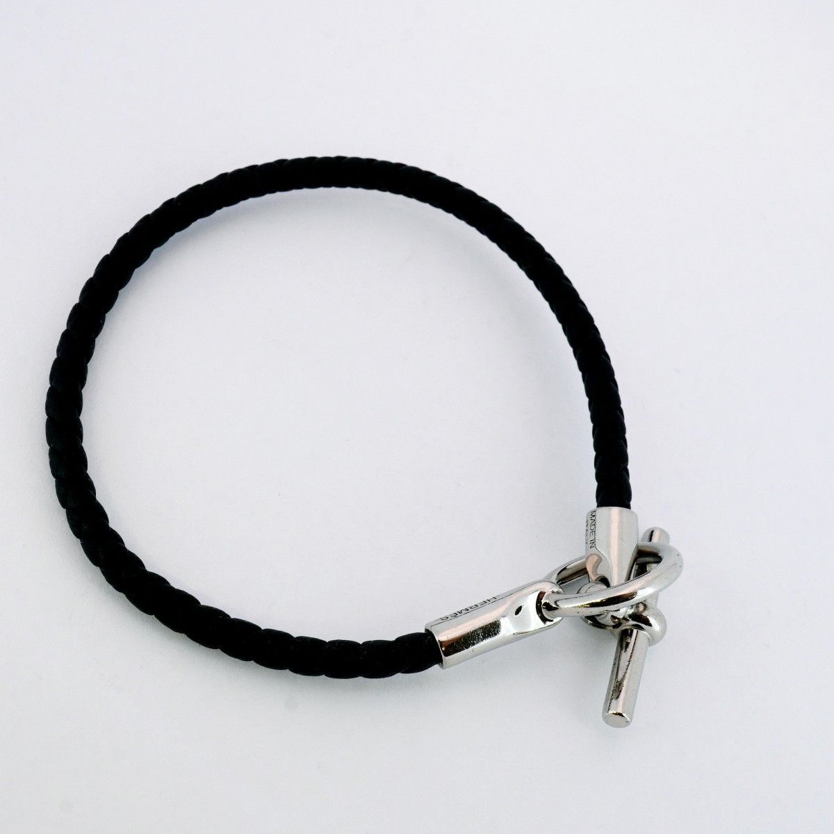 5jmb0569 エルメス ブレスレット グレナン GPメッキ レザー シルバー ブラック メンズ レディース ユニセックス