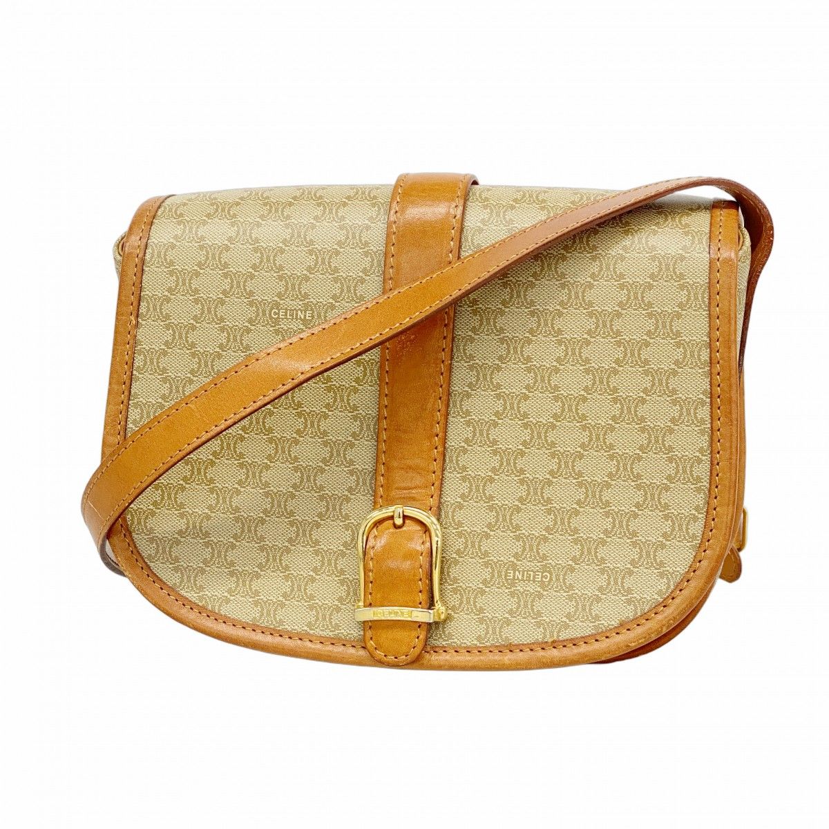 5me5604 セリーヌ ショルダーバッグ マカダム PVC ベージュ ゴールド金具 レディース