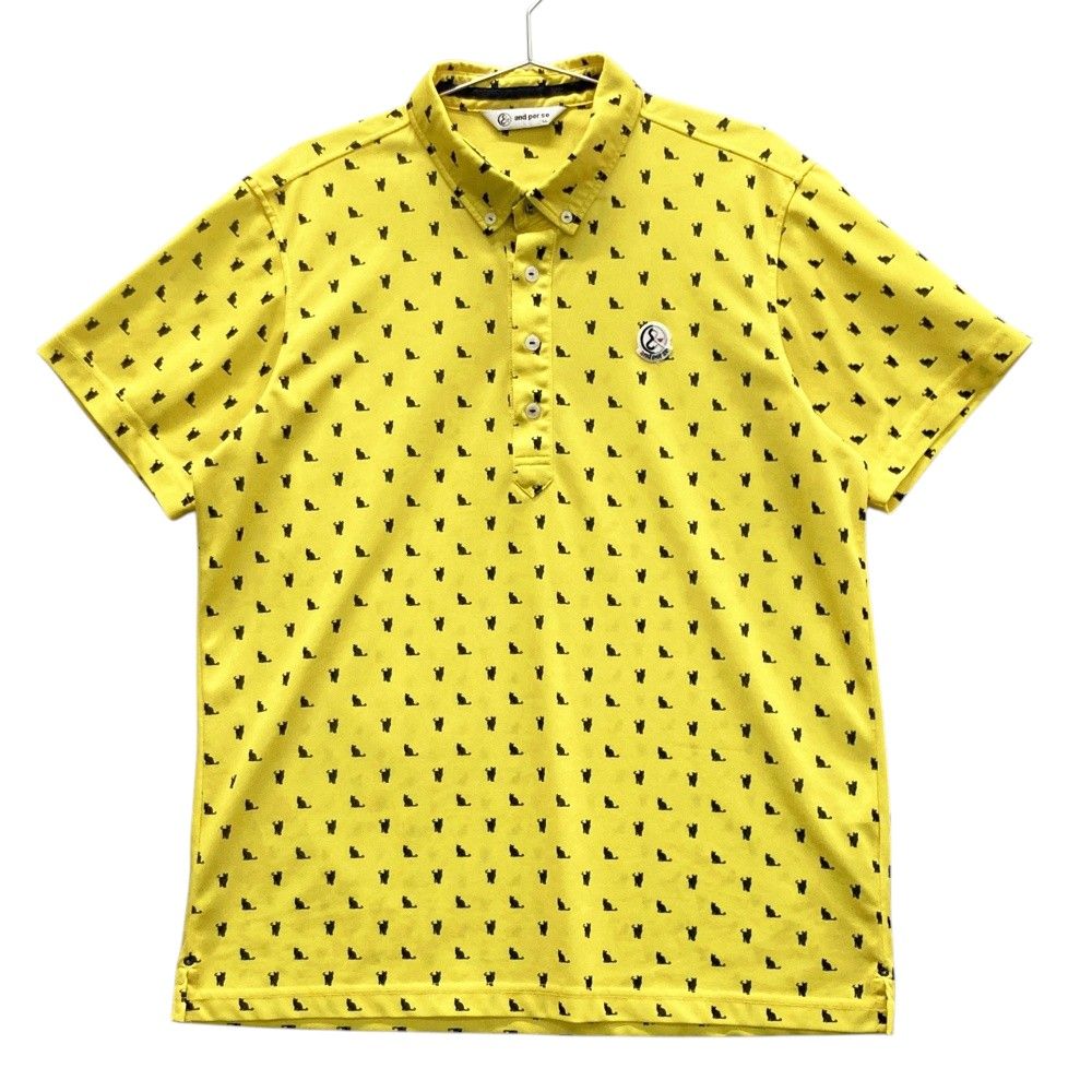 サイズ LL AND PER SE アンパスィ 半袖ポロシャツ ボタンダウン 総柄 イエロー系 ゴルフウェア メンズ ストスト