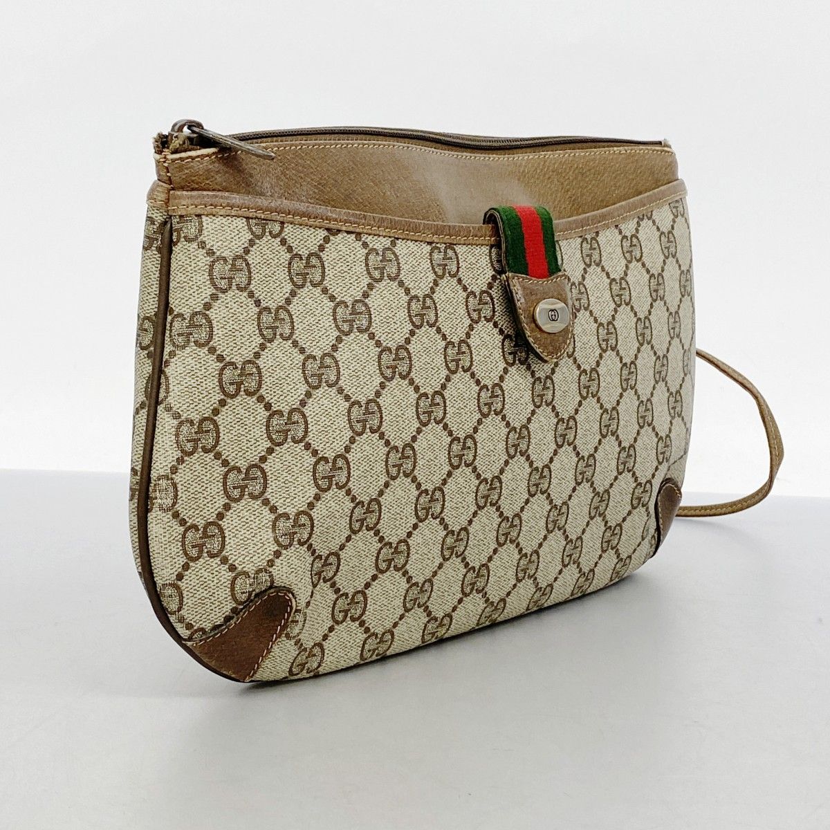 5me5954 グッチ ショルダーバッグ GGスプリーム シェリーライン 39 02 026 PVC ブラウン ゴールド金具 レディース