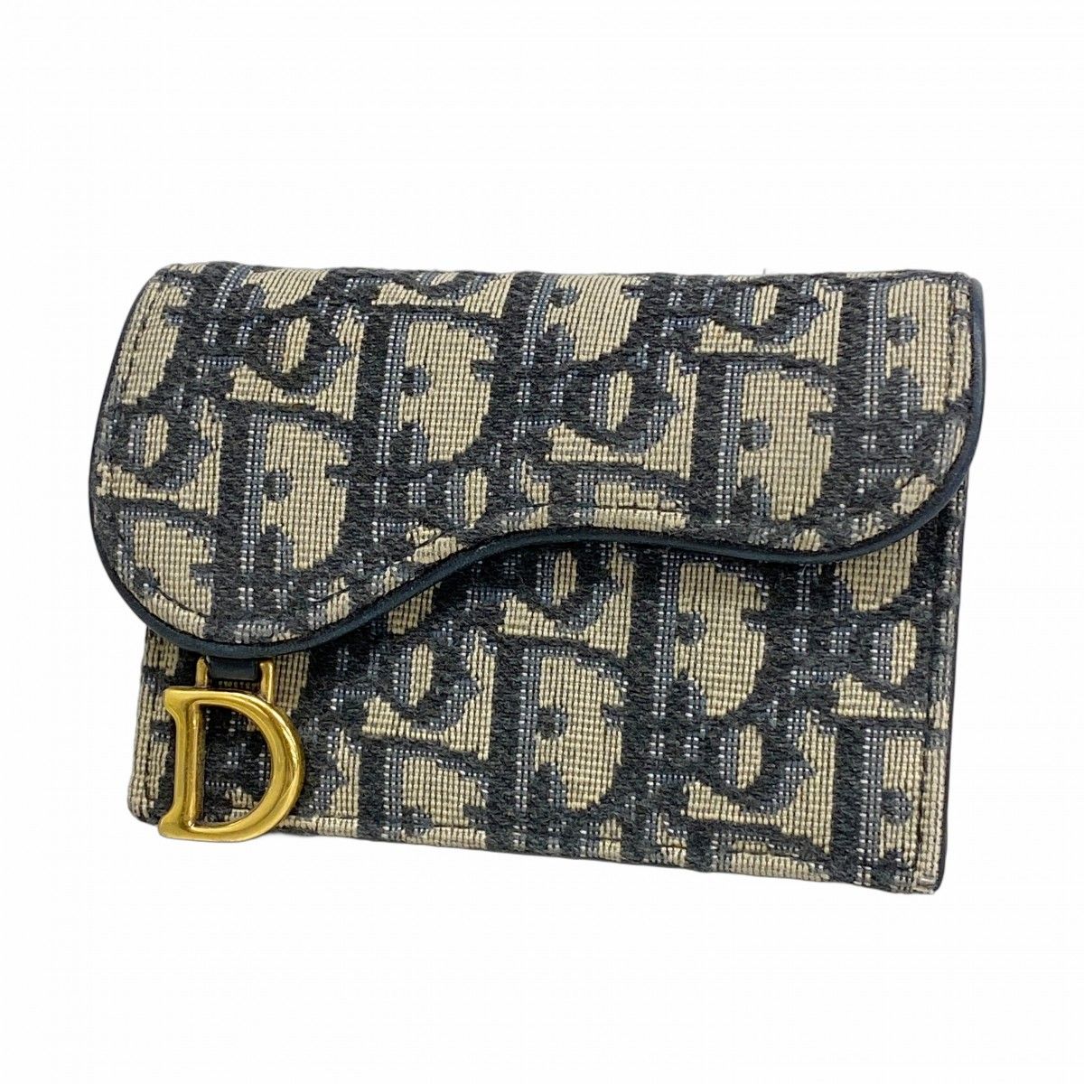5me6039 クリスチャンディオール 名刺入れ トロッター サドル キャンバス ネイビー ゴールド金具 レディース