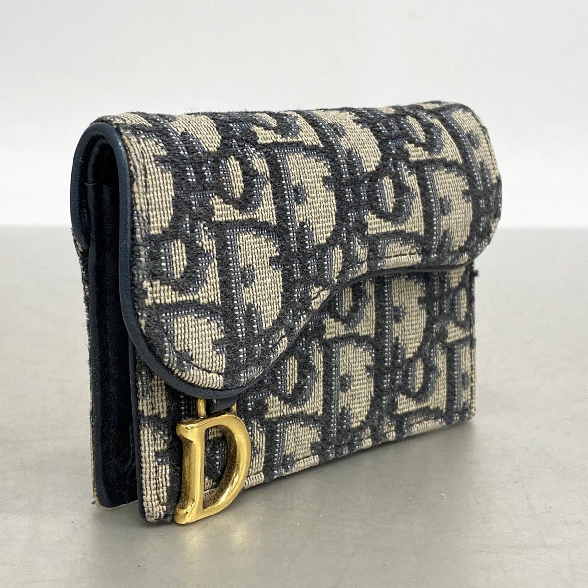 5me6039 クリスチャンディオール 名刺入れ トロッター サドル キャンバス ネイビー ゴールド金具 レディース