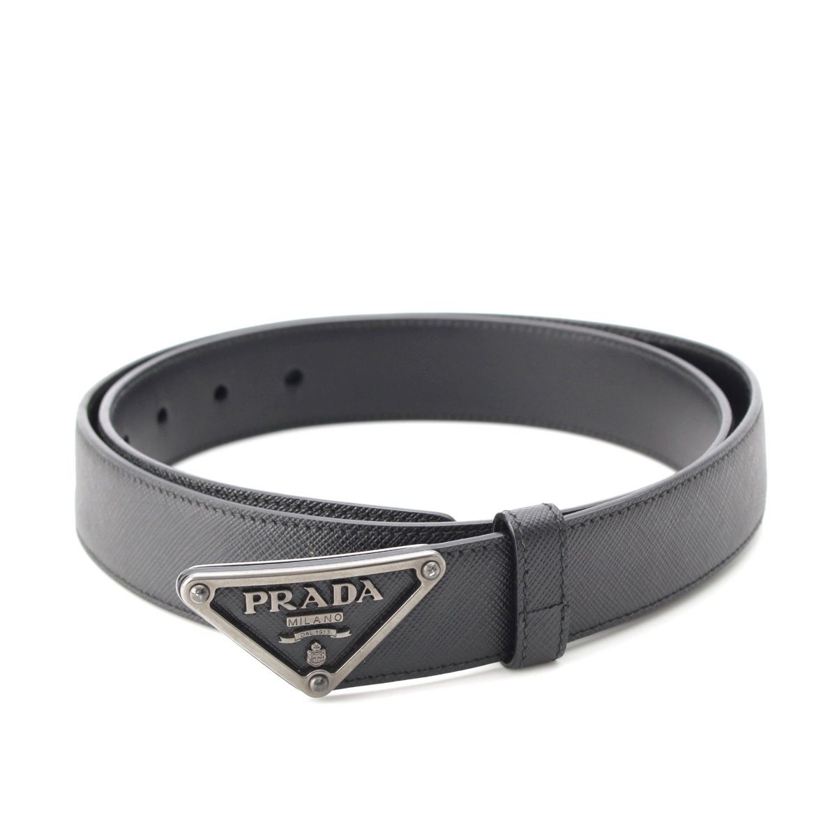 プラダ サフィアーノ レザー トライアングル 三角プレート ベルト ブラック 90 35