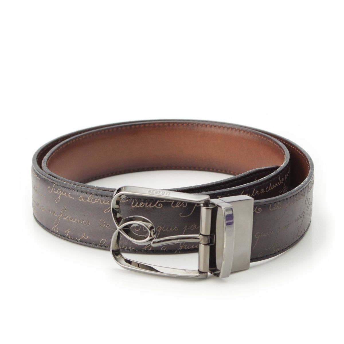 ベルルッティ レザー カリグラフィ Bボリュート リバーシブル ベルト ブラック×ブラウン 90