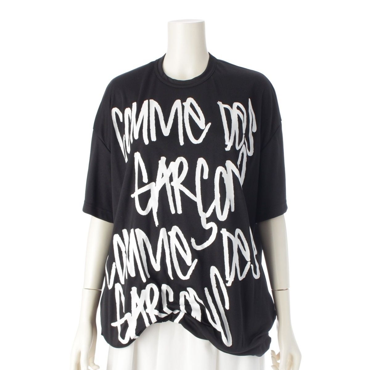 コムデギャルソン AD2021 22SS ワイヤー 変型 ロゴプリント 半袖 カットソー トップス GI-T012 ブラック ホワイト XS