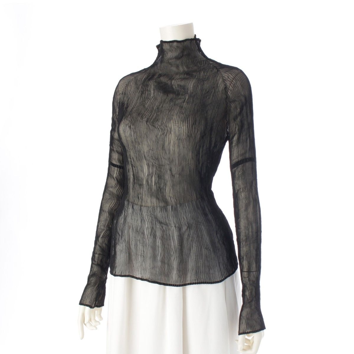 イッセイミヤケ 18年 シアープリーツ 長袖 カットソー トップス ブラック 2