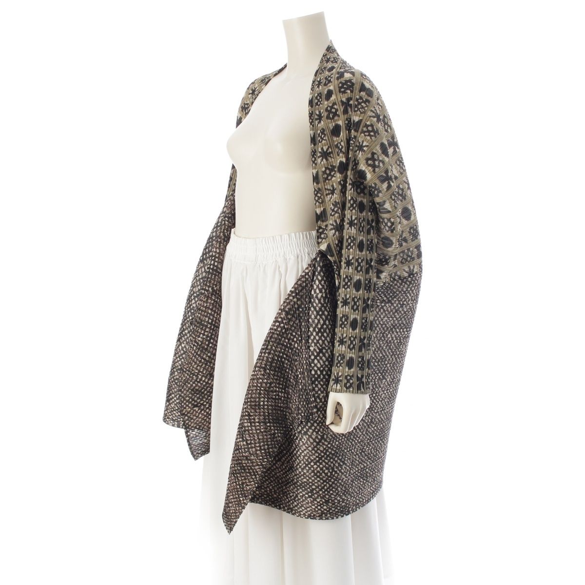 プリーツプリーズ イッセイミヤケ 幾何学柄 変形 ジャケット アウター カーキ系 3