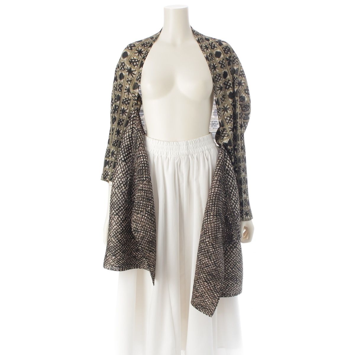 プリーツプリーズ イッセイミヤケ 幾何学柄 変形 ジャケット アウター カーキ系 3