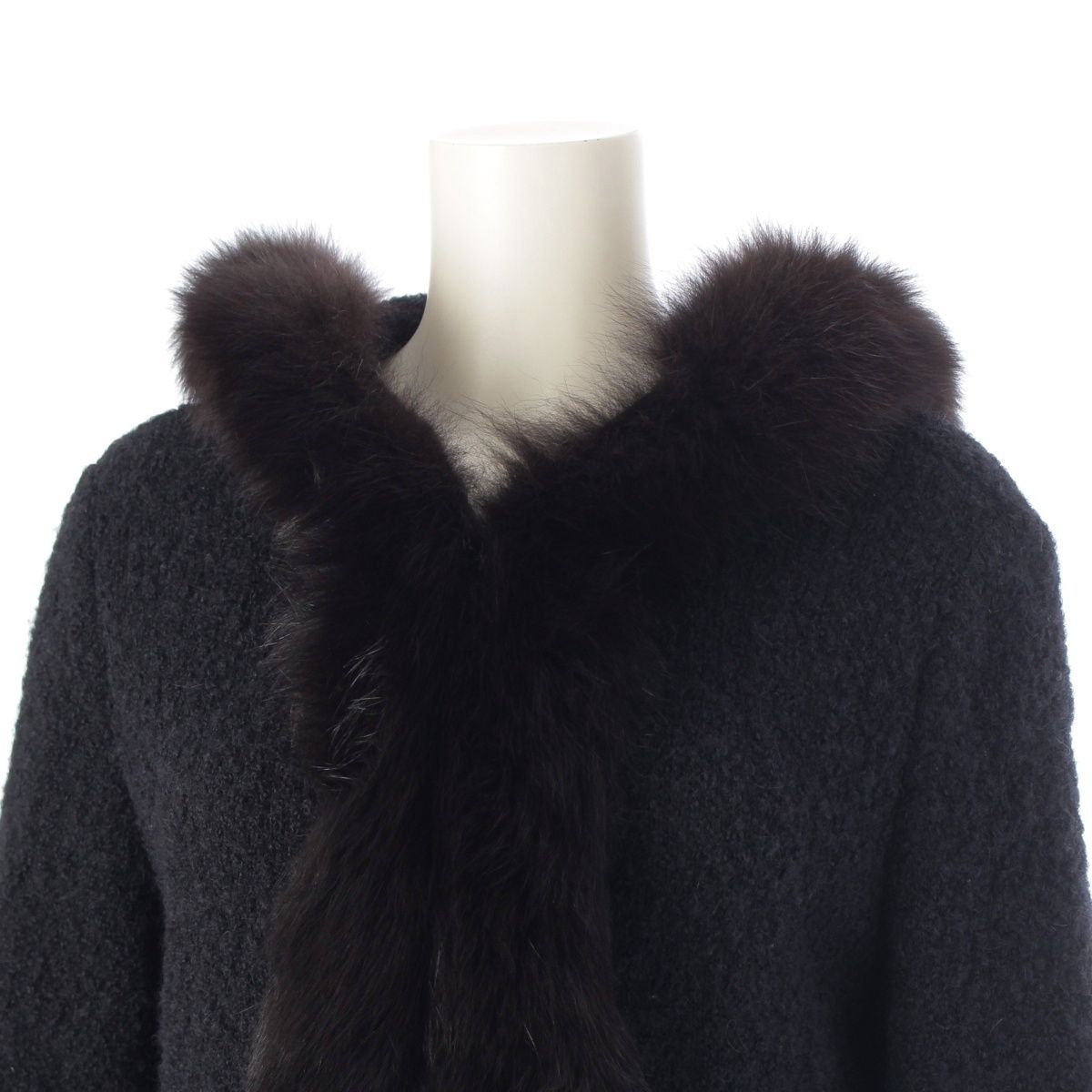 レオナール ファッション アルパカ×ウール フォックスファー フード ガウン コート カーディガン アウター 0347729 ブラック 40 GULLKHAN_COM