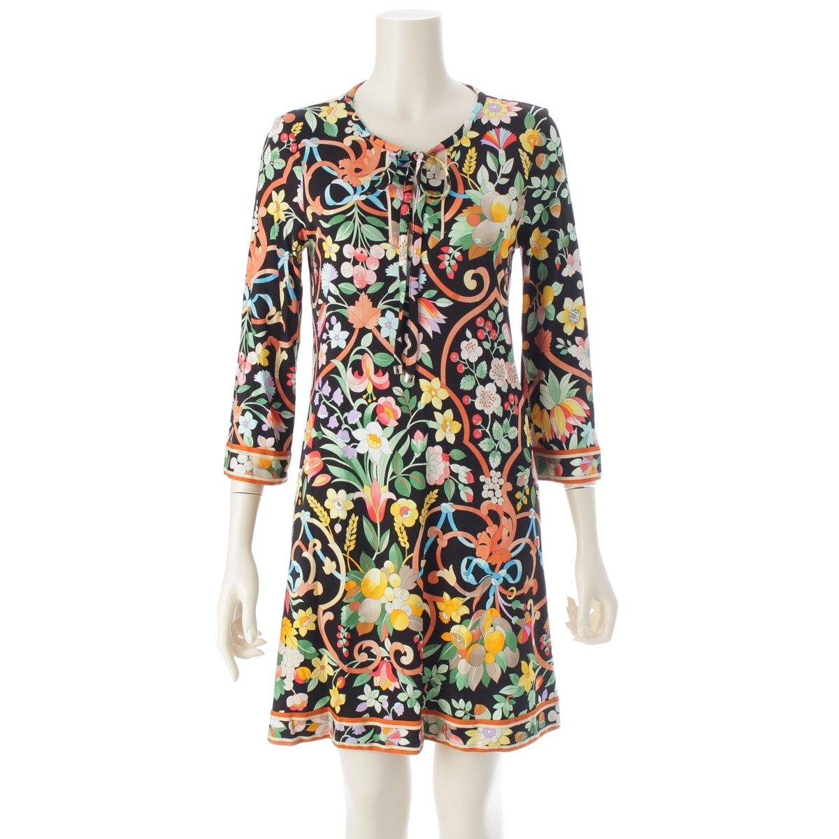 レオナール パリ ナイロン リボン 花柄 ワンピース ドレス 0470907 マルチ 36