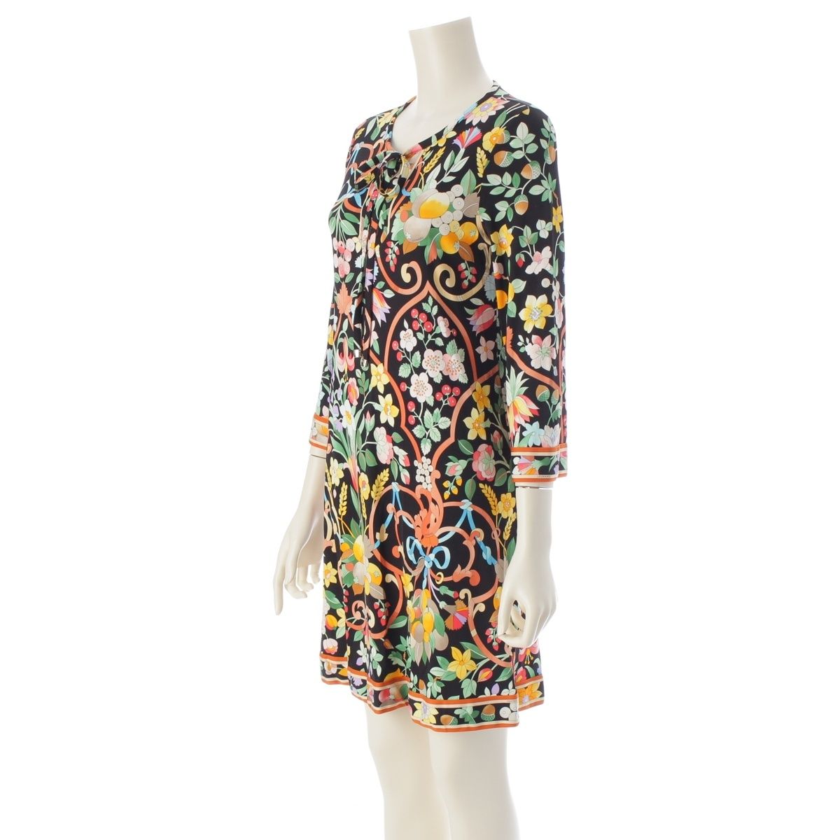 レオナール パリ ナイロン リボン 花柄 ワンピース ドレス 0470907 マルチ 36