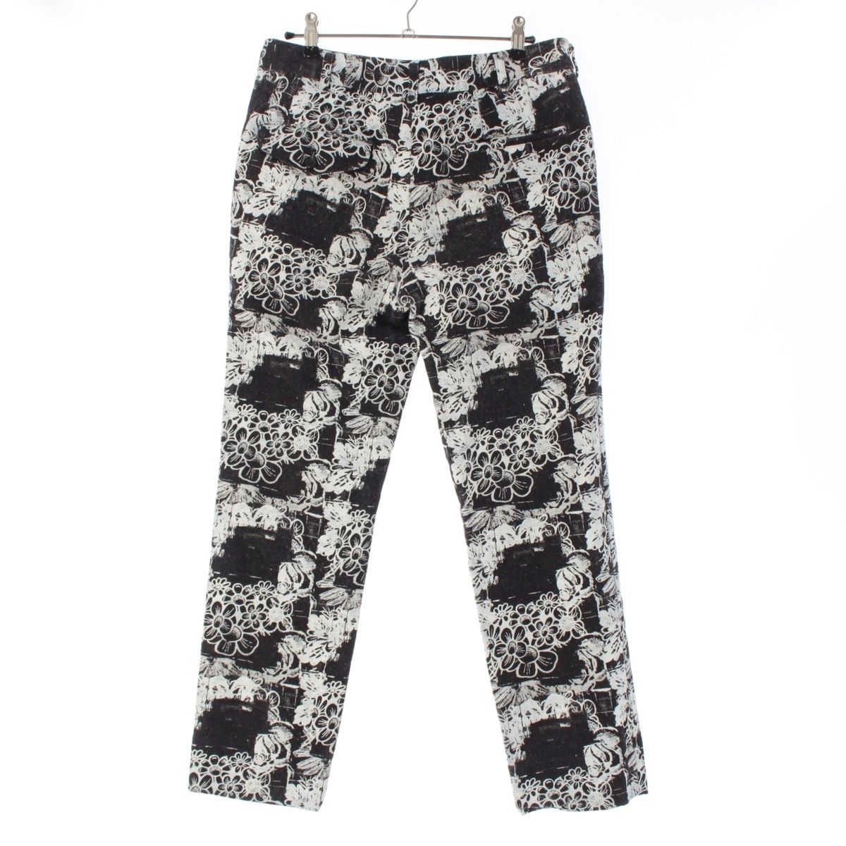 コムデギャルソンオムプリュス AD 2021 コットン 花柄 フラワープリント テーパード パンツ ボトムス PI-P 042 ブラック×ホワイト系 XS