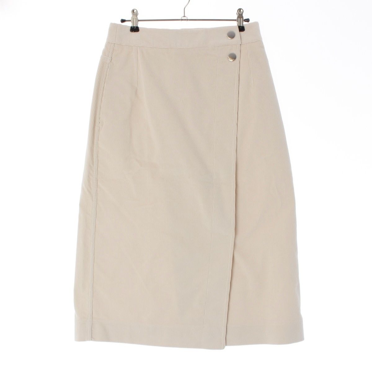 マリアマクマナス コットン コーデュロイ メタルボタン ロング ペンシル スカート オフホワイト