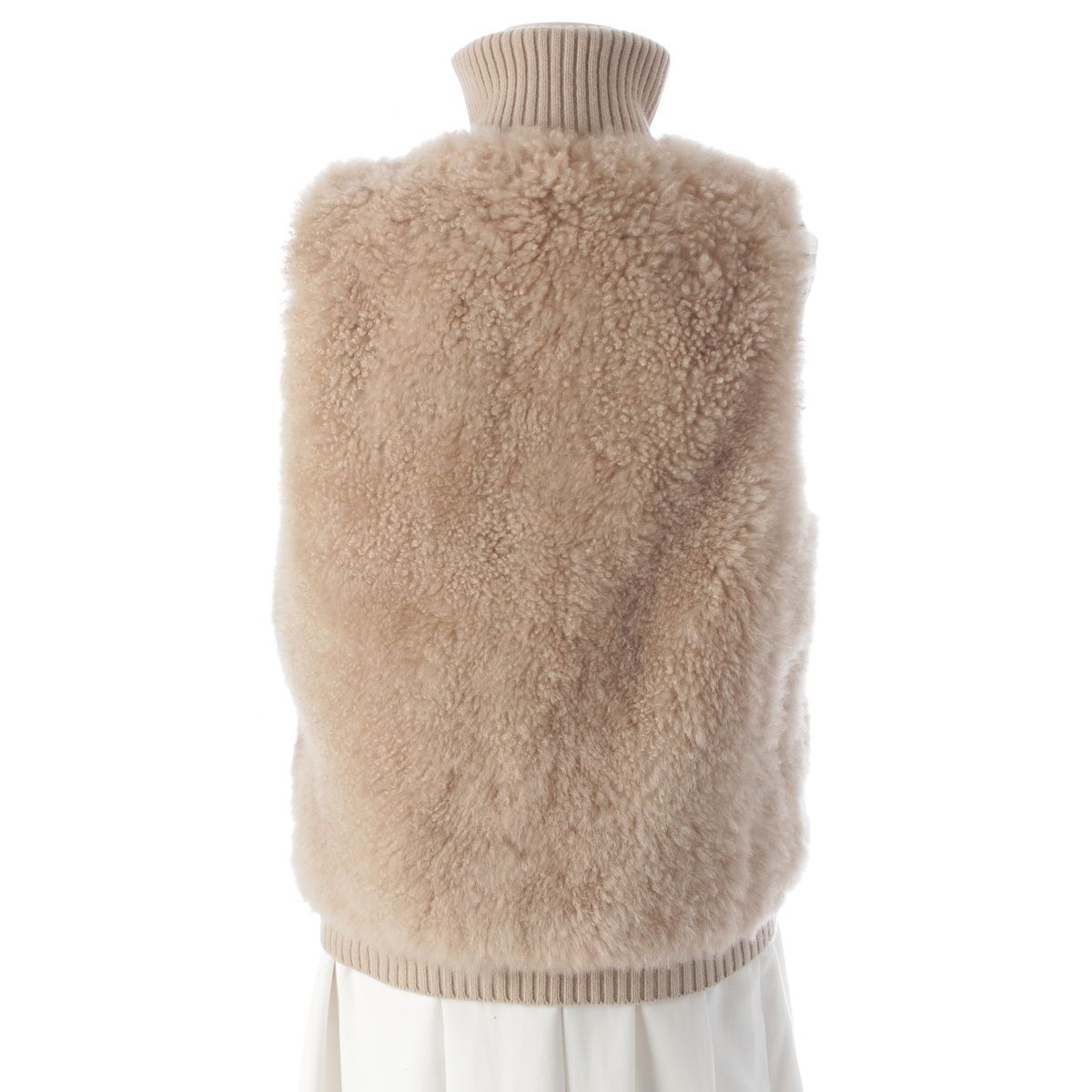  イヴサロモン 羊毛 シープ ファー ニット 切替 ハイネック ベスト ジレ ジャケット アウター ベージュ 38 ベスト ジレ ベスト ジレ ビスチェ