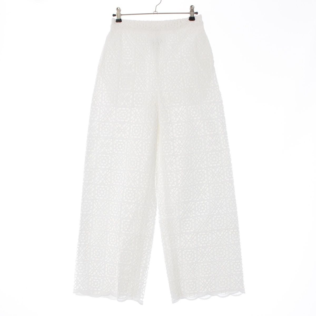 ドゥロワー 23SS コットン エンブロ レースドロストパンツ 刺繍 ワイドスラックス パンツ 6514-299-1320 ホワイト 34