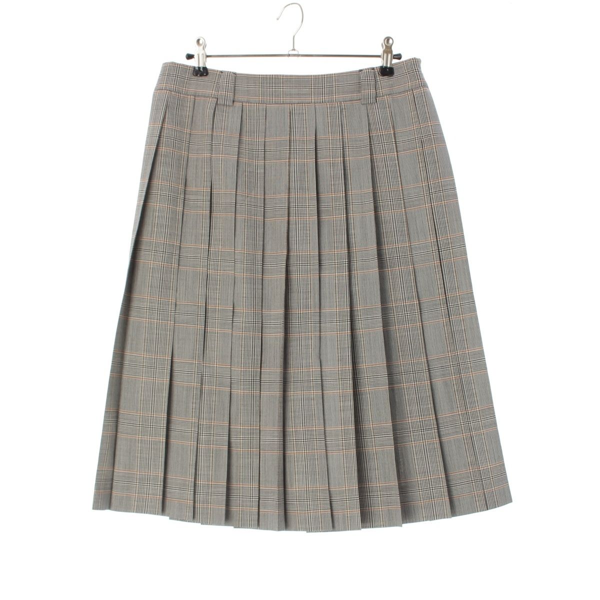 ミュウミュウ 23 SS ウール ロゴ チェック プリーツ スカート ボトムス MG 2052 アイボリー グレー系 38
