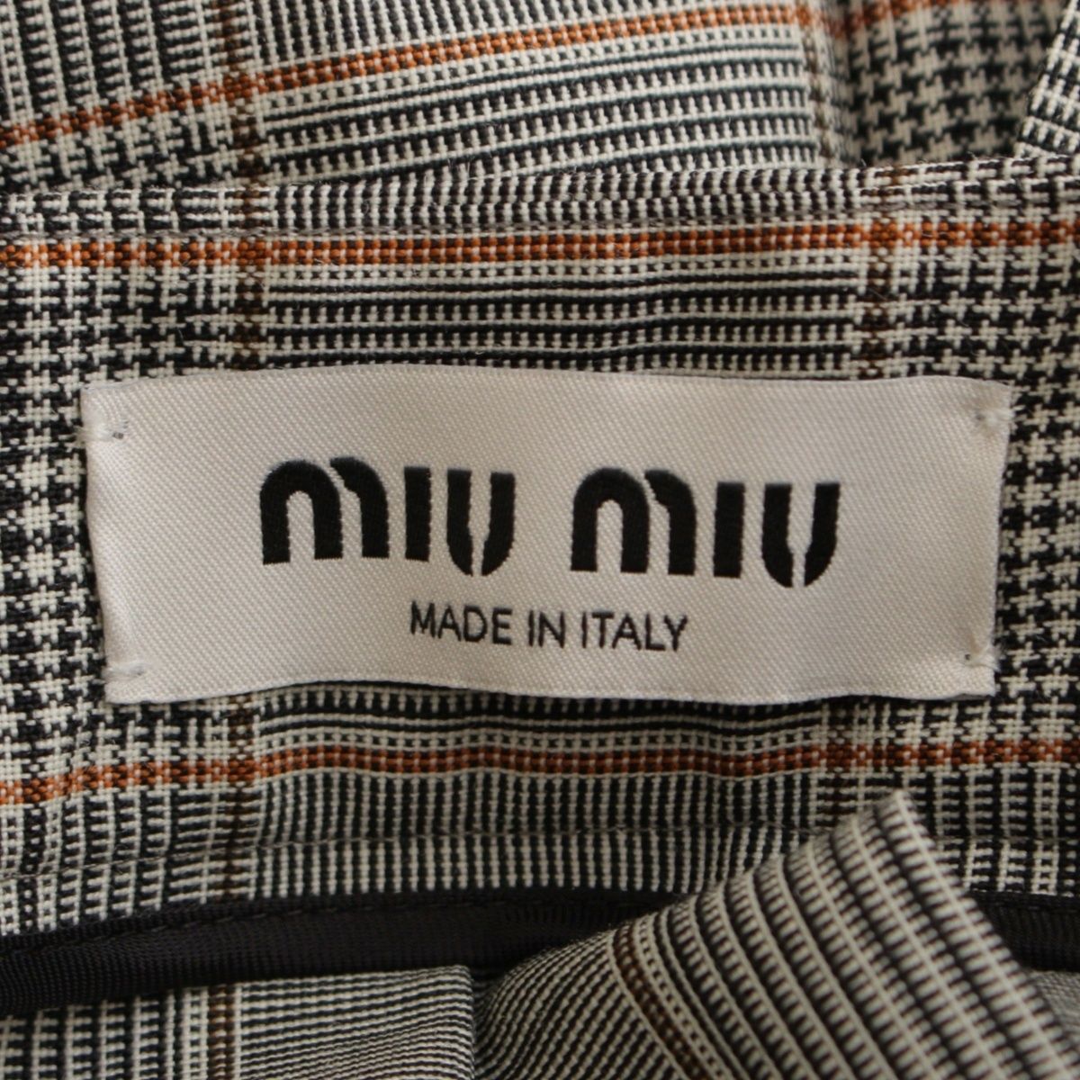 ミュウミュウ 23SS ウール ロゴ チェック プリーツ スカート ボトムス MG2052 アイボリー グレー系 38 GULLKHAN_COM