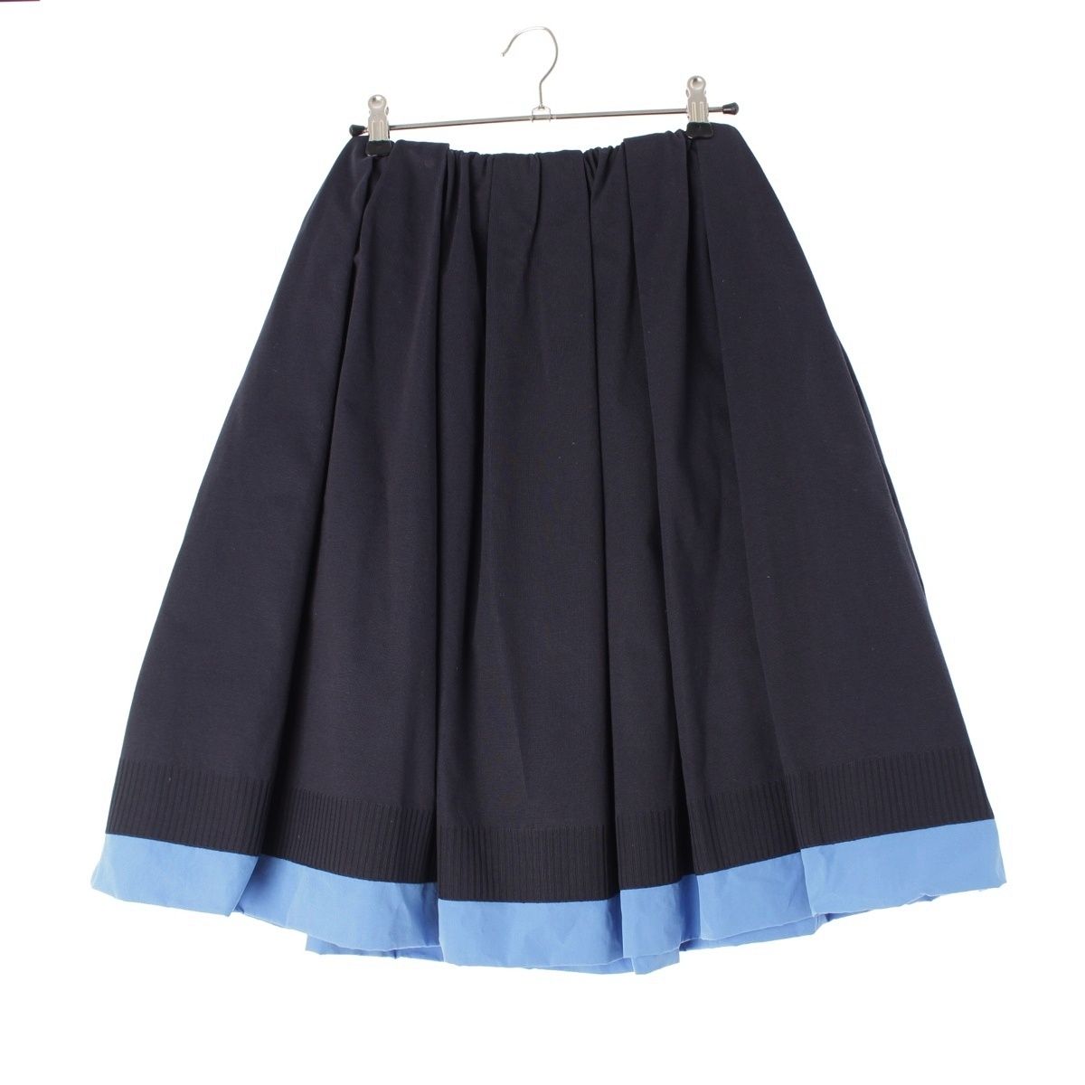 ミュウミュウ 24AW コットン シルクタフタ プリーツ ポプリン 切り返し スカート MG2318 ネイビー ブルー 40