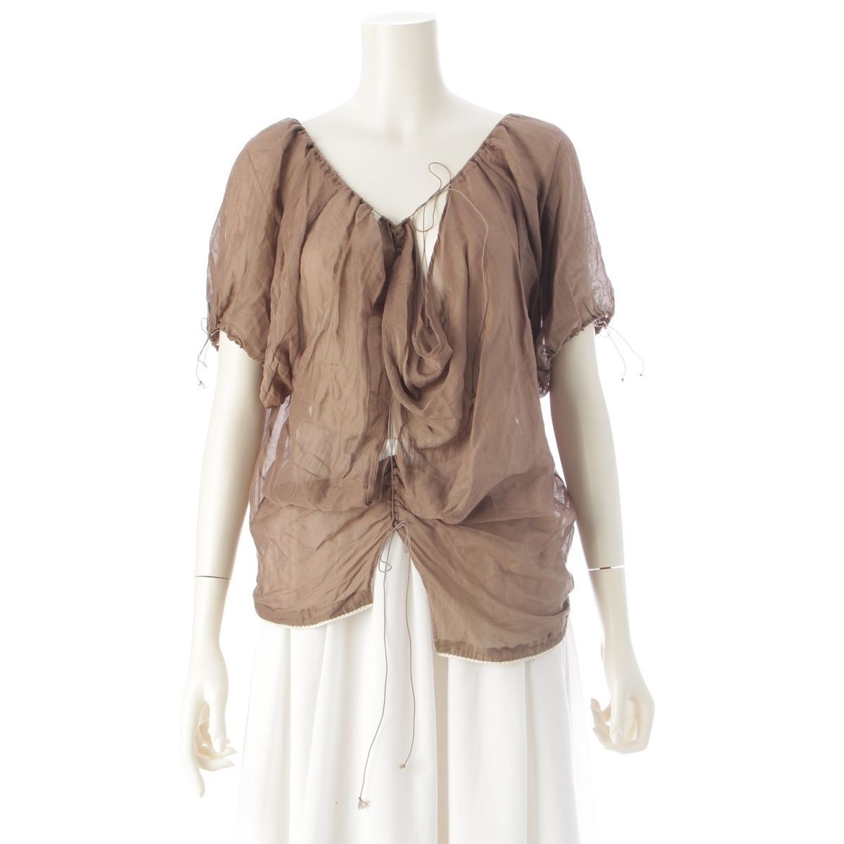 ステラマッカートニー 2004 コットン×シルク アシンメトリー 変型 シースルー ドローストリング トップス ブラウン 40