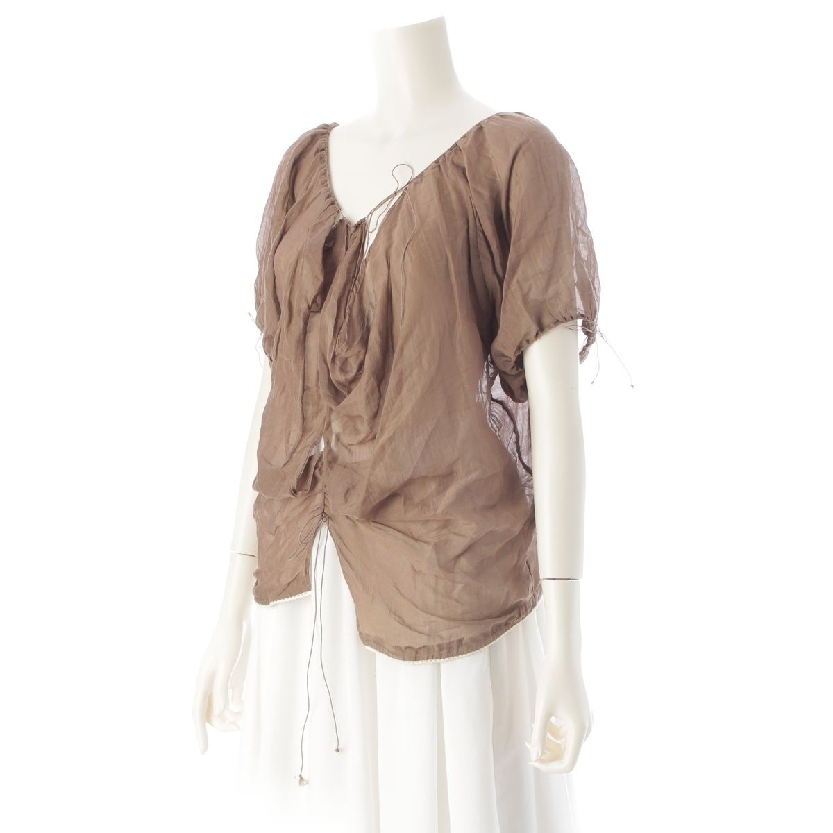 ステラマッカートニー 2004 コットン×シルク アシンメトリー 変型 シースルー ドローストリング トップス ブラウン 40
