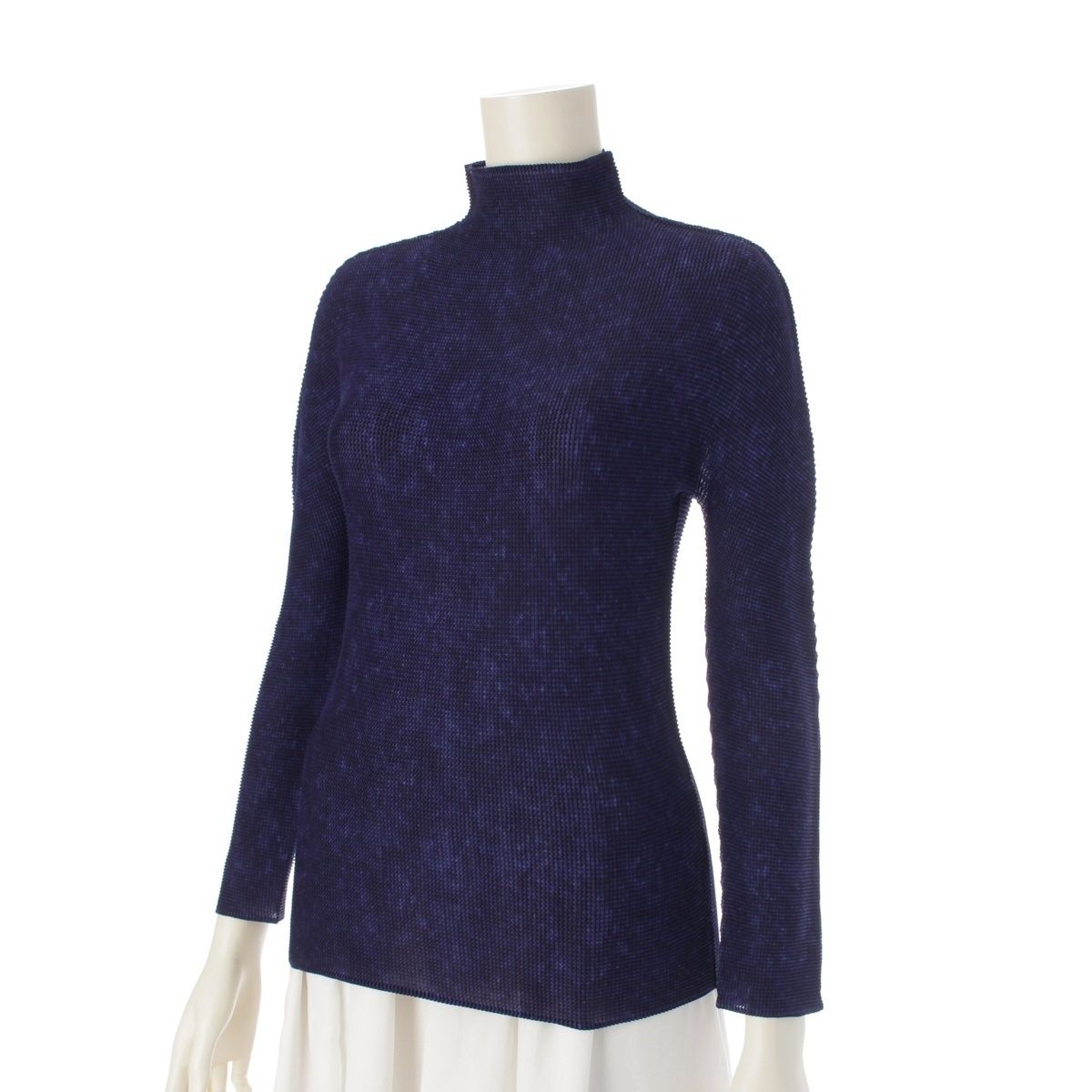 ミー イッセイミヤケ 長袖 ボトルネック プリーツ トップス インディゴ ブルー