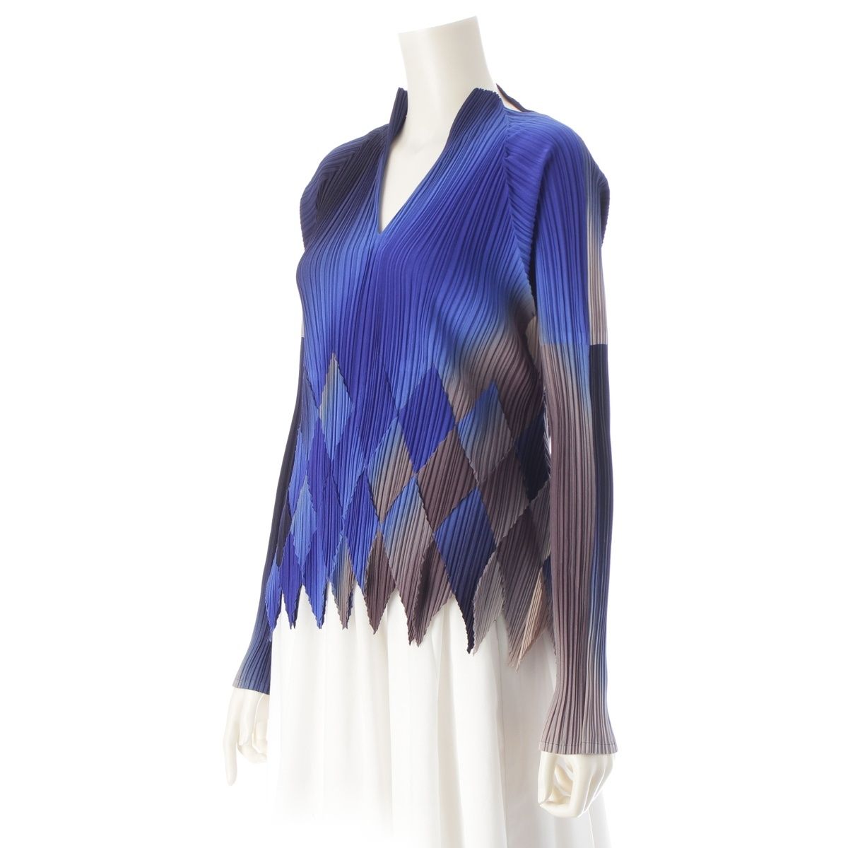 イッセイミヤケ フェット ダイヤモンド グラデーション スキッパー トップス ブルー系 マルチ 03