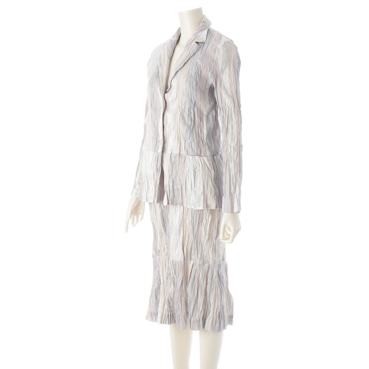 イッセイミヤケ ポリエステル コットン ストライプ プリーツ アンサンブル セットアップ IM01FH233 IM01FD224 ペール マルチ ピンク ベージュ系 2