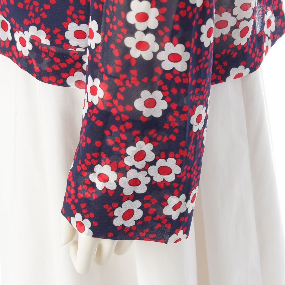  コムデギャルソン AD 2021 花柄 シースルー チャイナ 長袖シャツ トップス RI-J 024 ネイビー レッド S 長袖 Tシャツ カットソー