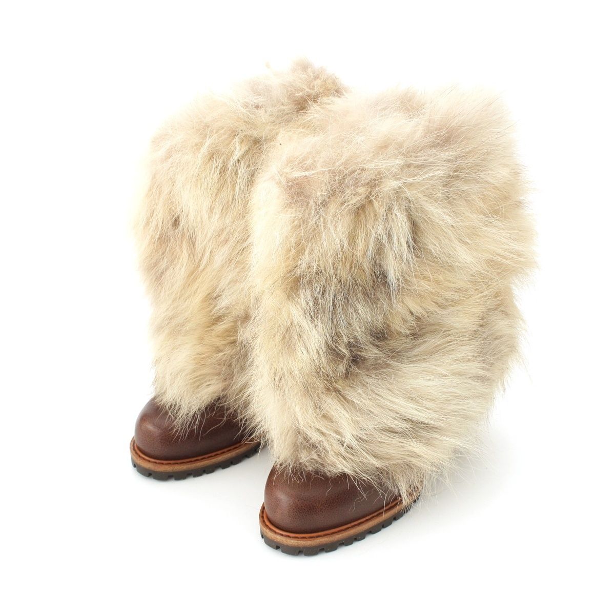 ドルチェアンドガッバーナ レザー ファー ヒール ミドル ブーツ シューズ ブラウン 38