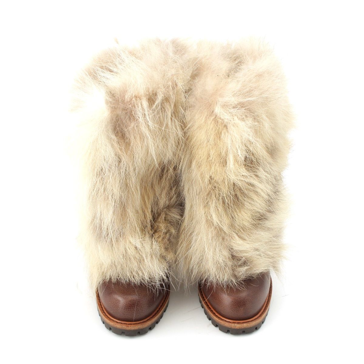 ドルチェアンドガッバーナ レザー ファー ヒール ミドル ブーツ シューズ ブラウン 38