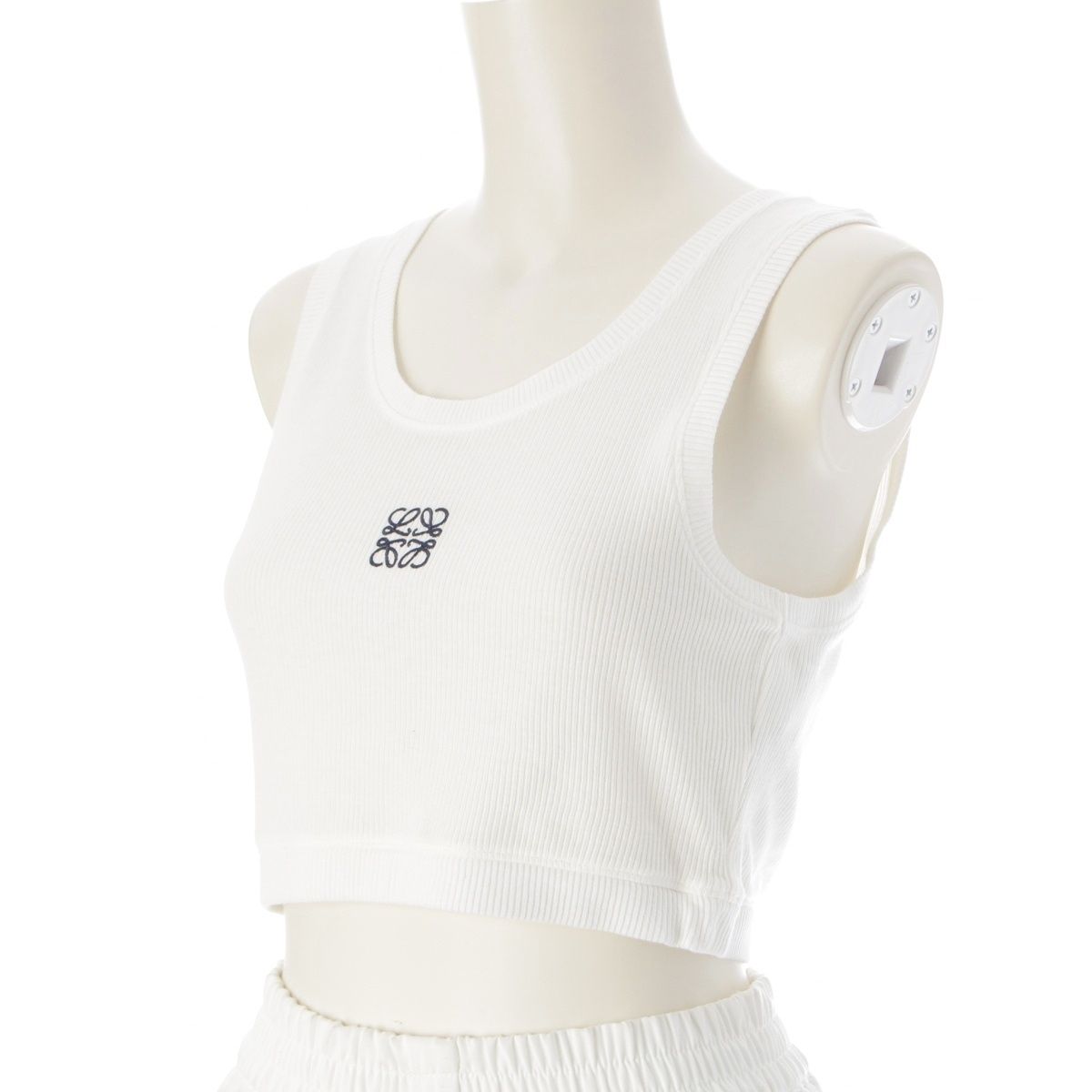 ロエベ コットン ANAGRAM アナグラム 刺繍 リブ クロップド タンクトップ トップス ホワイト S