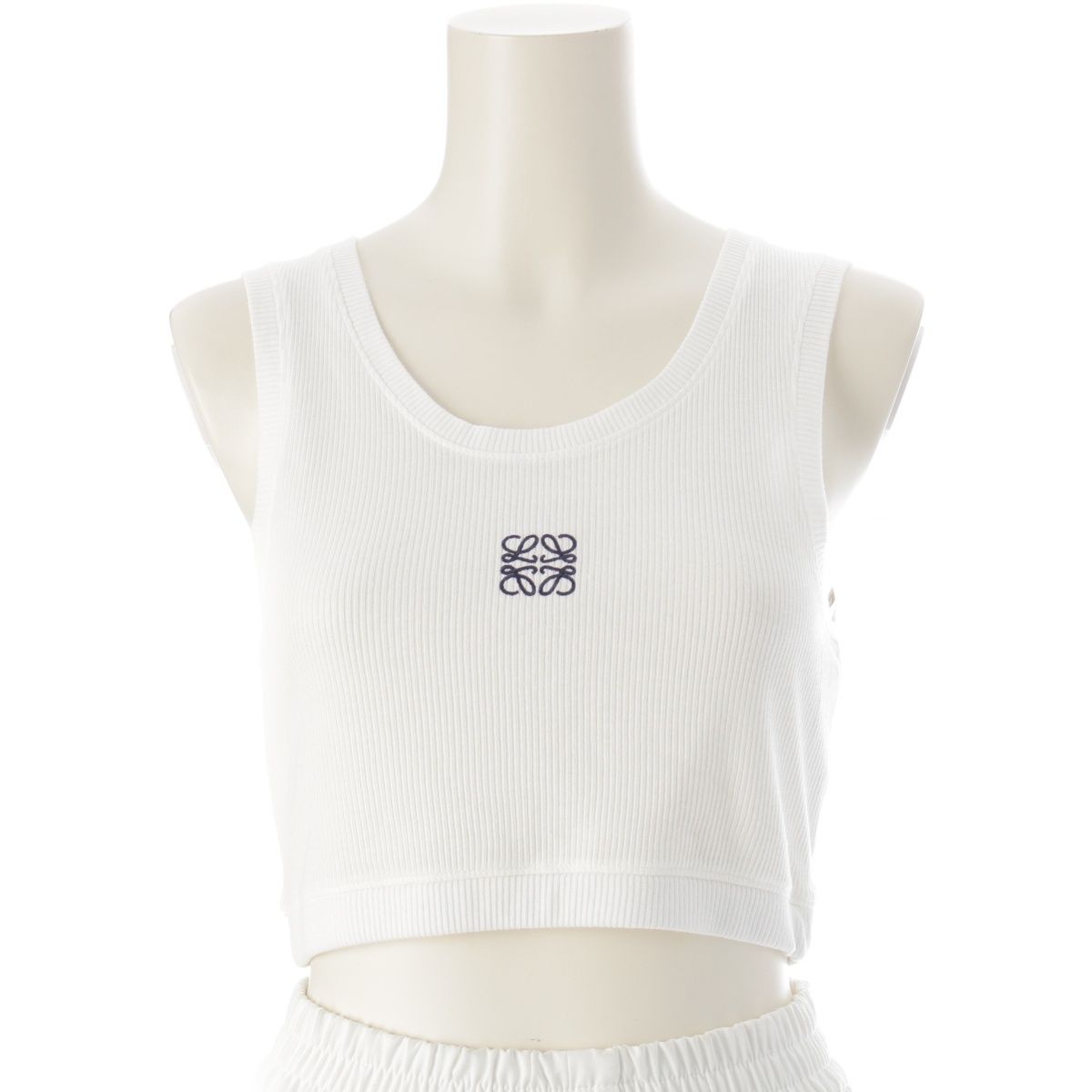 ロエベ コットン ANAGRAM アナグラム 刺繍 リブ クロップド タンクトップ トップス ホワイト S