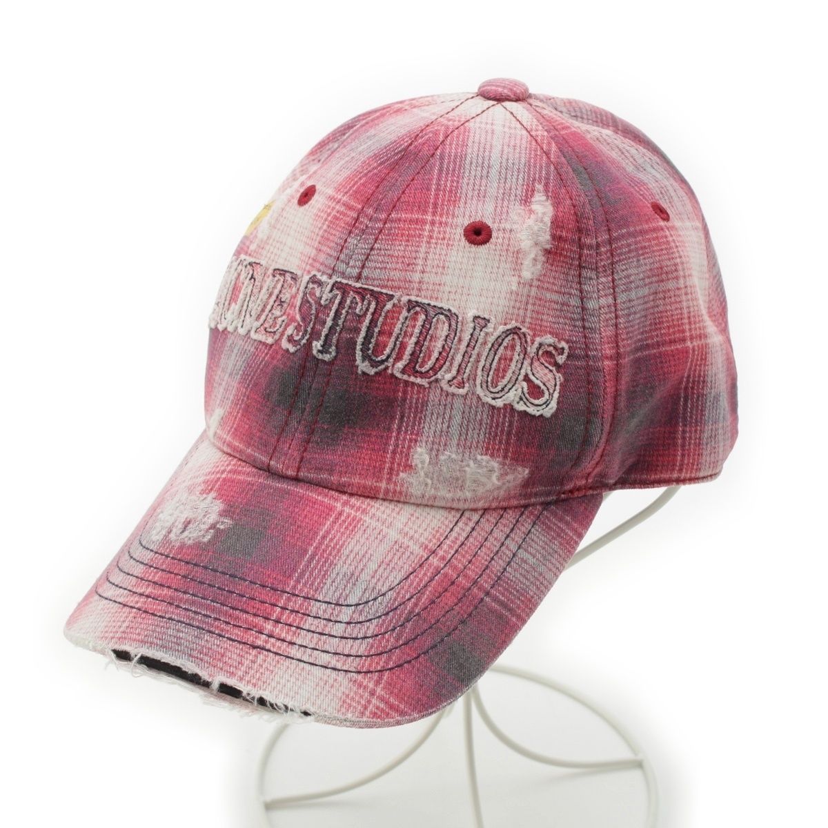 アクネストゥディオズ 25A W ダメージデザイン チェック ロゴ キャップ 帽子 ピンク