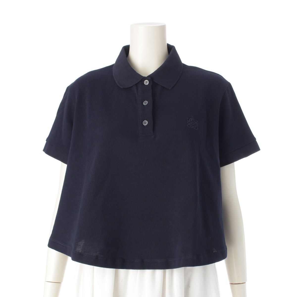 ロエベ コットン アナグラム クロップド 刺しゅう ポロシャツ 半袖 トップス S359Y23XAI ネイビー M