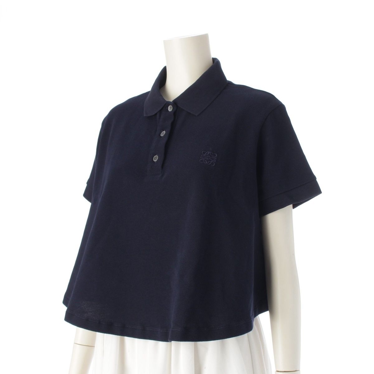 ロエベ コットン アナグラム クロップド 刺しゅう ポロシャツ 半袖 トップス ネイビー M