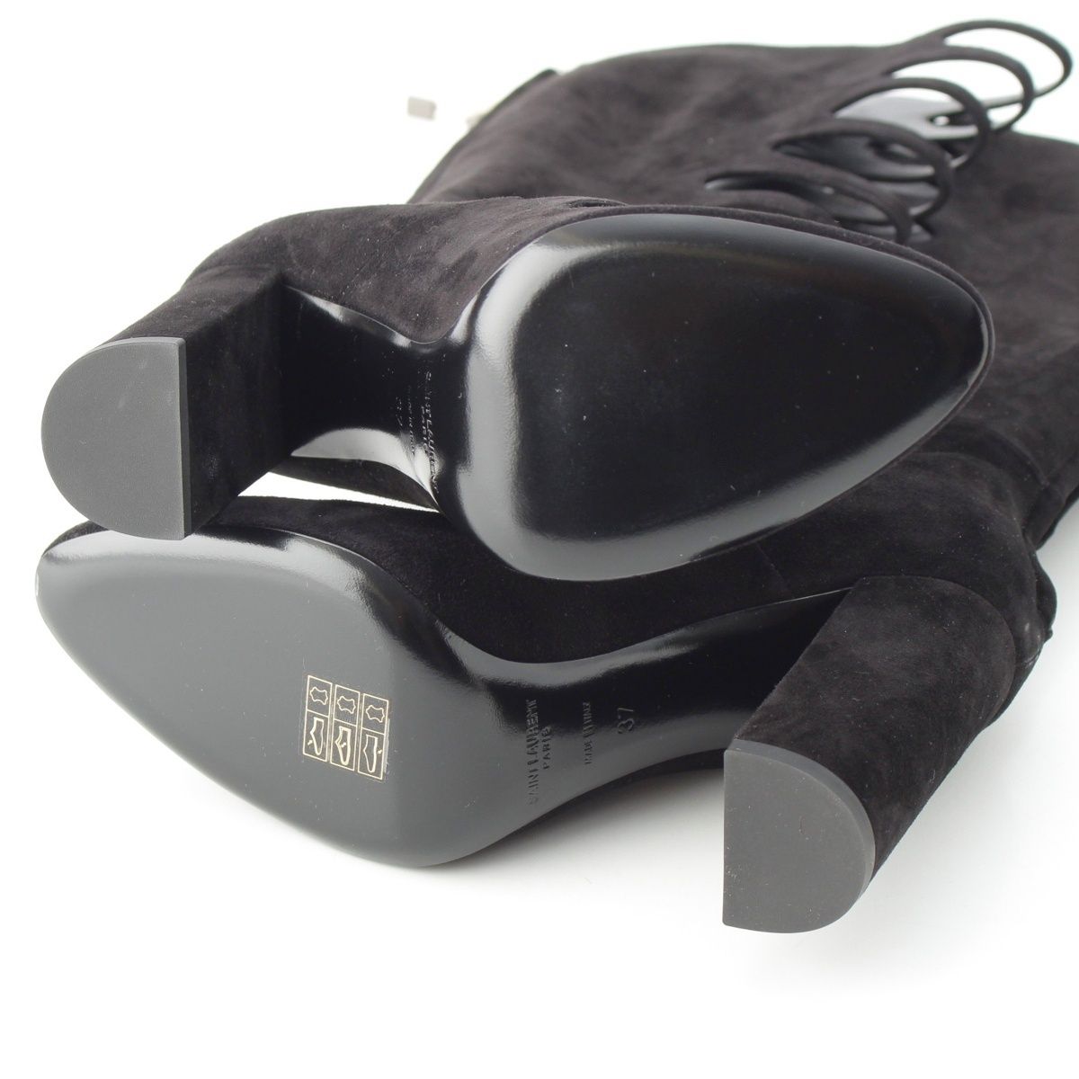  サンローラン スエード JOPLIN CUTOUT カットアウト ブーツ シューズ ロング 529687 ブラック 37 ロングブーツ ブーツ