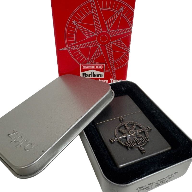 Marlboro マルボロ Adventure Team ZIPPO ジッポ コンパスデザイン メタル ケース付き 1997年製 Made in USA BRADFORD製 モデル オイルライター