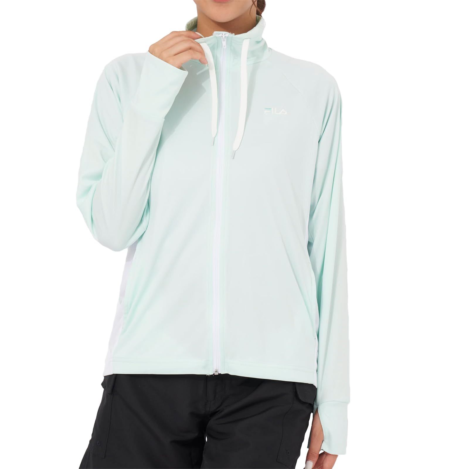 新品 [FILA] ラッシュガード UVカット 水陸両用 フルジップ スタンドカラー 脇メッシュ切替 レディース