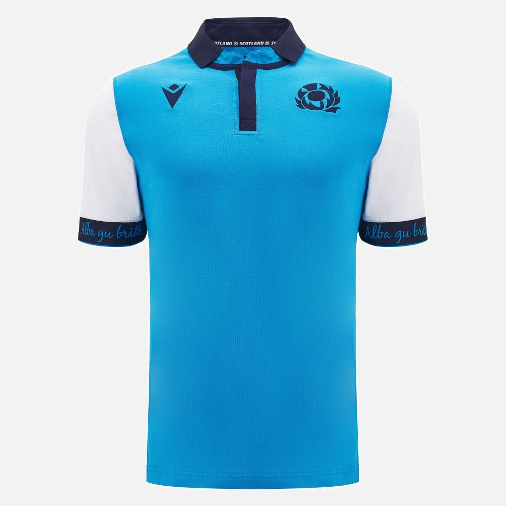 マクロン ラグビー スコットランド代表 2025 2025 アウェイ コットン 半袖 シャツ 白 ホワイト 青 ブルー 紺 ネイビー 公式モデル 日本未発売